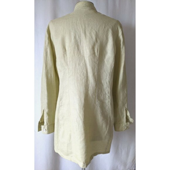 Current Women Long Tunic Oriental Green 100% Linen Button Down Size 8 - Picture 7 of 12